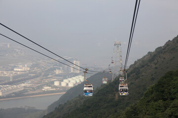 view from the cable car on the island of Lantau, Hong Kong