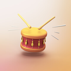Drum with sticks - stylized 3d CGI icon object, Not gen Ai