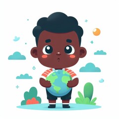 Obraz premium Boy holds globe in his hands. World environment day