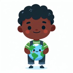 Boy holds globe in his hands. World environment day