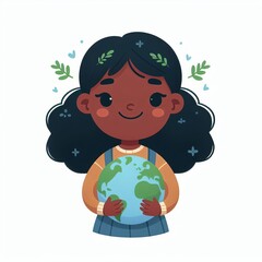 Girl holds globe in her hands. World environment day. Caring for Earth