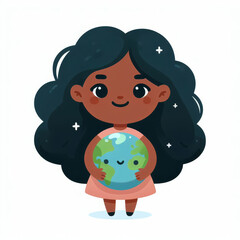 Girl holds globe in her hands. World environment day. Caring for Earth