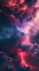 Dramatic scene of clouds illuminated by lightning with vibrant hues