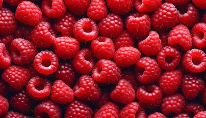 Seamless Pattern Close Up Top View Raspberries Background