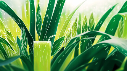  Lush green grass with dew drops, showcasing nature’s beauty and freshness in vivid detail.
