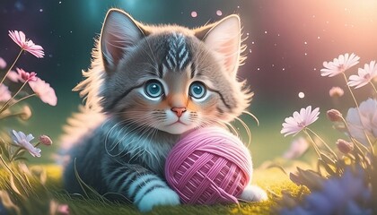 little kitten playing with a ball