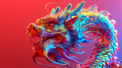 Chinese dragon in rainbow colors