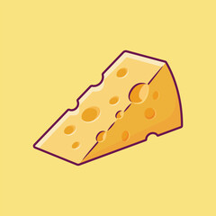 Slice of cheese cartoon illustration, piece of yellow cheese