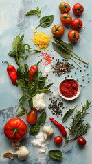Overhead of ingredients for spicy dishes