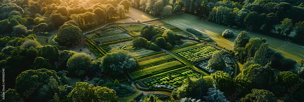 Wall mural aerial view of amisfield walled garden, haddington, scotland realistic nature and landscape - Wall murals
