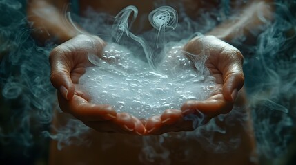 Graceful Hands Releasing a Transient Burst of White Mist Symbolizing Peace and Tranquility