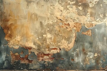 Distressed canvas with abstract expressionist strokes, sepia and ochre palette, worn, timeless appeal