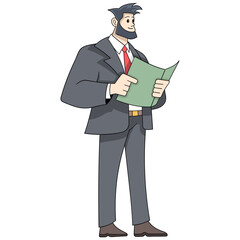 standing holding a book of marketing report documents for this month