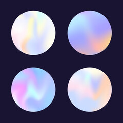 Hologram abstract backgrounds set. Holographic gradient. Pearlescent hologram backdrop. Minimalistic 90s, 80s retro style graphic template for brochure, banner, wallpaper, mobile screen.
