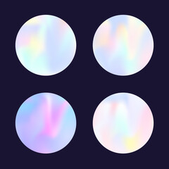 Holographic abstract backgrounds set. Gradient hologram. Trendy holographic backdrop. Minimalistic 90s, 80s retro style graphic template for flyer, poster, banner, mobile app.