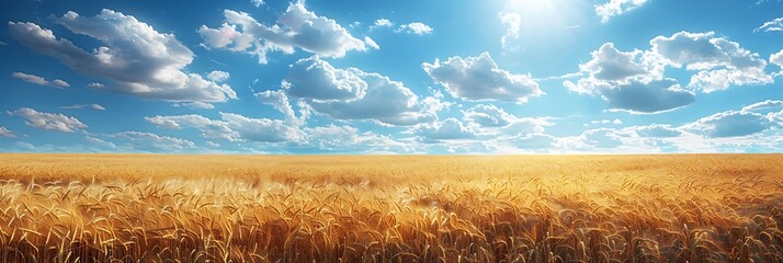 Landscape - corn filed, the blue sky and white clouds realistic nature and landscape