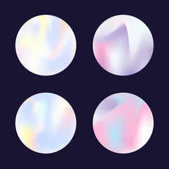Holographic abstract backgrounds set. Gradient hologram. Trendy holographic backdrop. Minimalistic 90s, 80s retro style graphic template for placard, presentation, banner, brochure.
