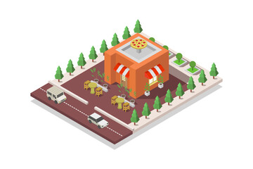 Isometric pizzeria building