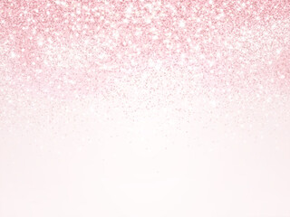 Pink glitter lights background. Sparkling glittering rain effect. Celebration backdrop for mother's day, Valentine, wedding, birthday party. Luxury frame, border. Vector.