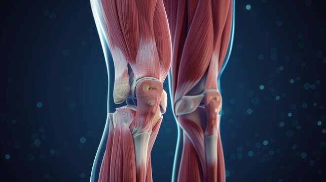 3D illustration of thigh and calf muscles connected to  bone