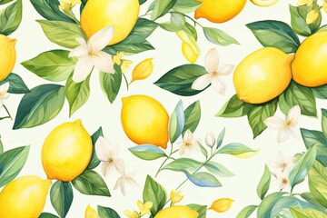 Seamless lemon watercolor pattern with a vintage summer vibe.