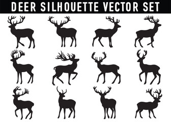isolated deer silhouette set, deer silhouette vector