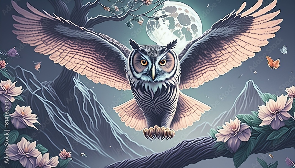 Wall mural a big owl in the night - Wall murals