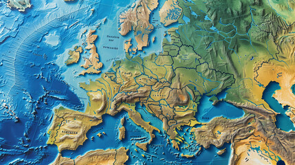 Map of Europe With Rivers and Lakes