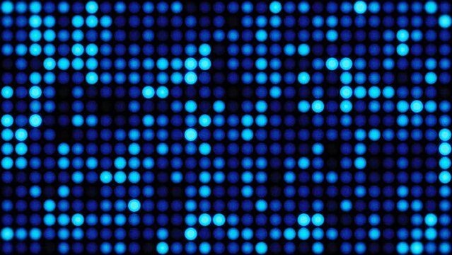 Blue digital electronic flickering light circles in grid pattern, abstract background animation