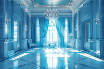 Blue Luxury Palace Interior with Sunny Windows