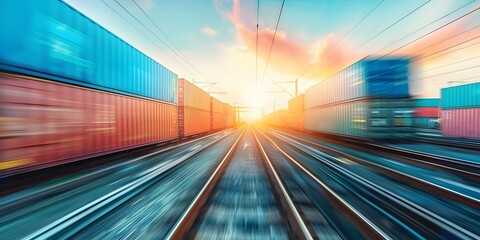 Significance of railway transport in facilitating long-distance container commerce. Concept Railway Transport, Long-Distance Container Commerce, Significance