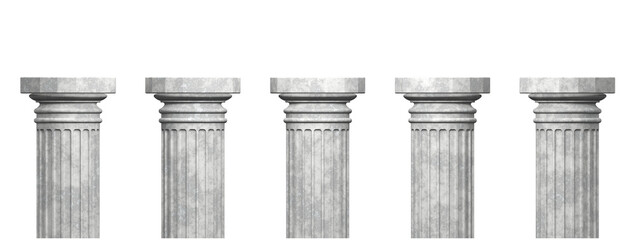 Set of five gray concrete pillars isolated on transparent background