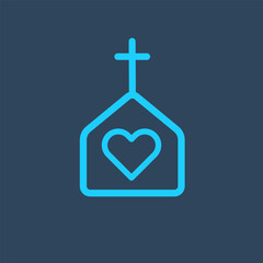 Obraz premium Church line icon, church building with cross. religious symbol. faith house. Stock vector illustration isolated on white background.