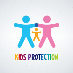 Parents protect child. Child protection kids safety icon. parents children care. Family illustration. Stock vector illustration isolated on white background.