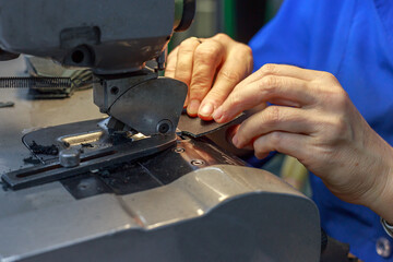 Close view of a special sewing machine.