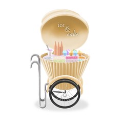 Hand Painted Street Food Cart Fruit Ice Cream Cart. Market Cart Illustration. 