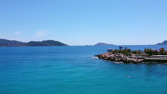 Wide shot of the Mediterranean Sea in Kes, Turkey