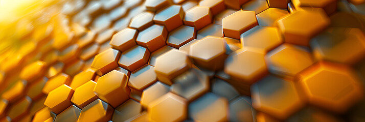 Yellow abstract hexagon geometric surface,
A colorful honeycomb wallpaper with a rainbow background