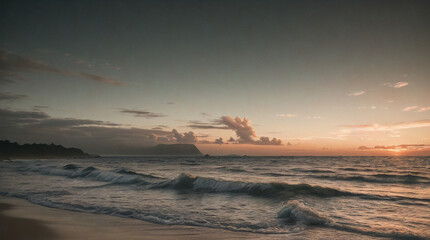 Naklejka premium wave on the beach, beach, sunset, sunrise, landscape, holiday, view, nature 