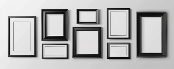 Realistic mockup of a collection of blank photo frames with different perspective views