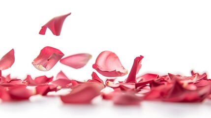 Falling Rose petal, isolated on white background, selective focus

