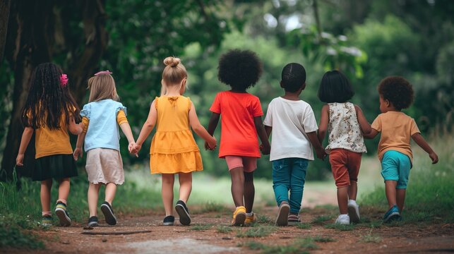 children of all colors walking together