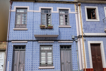 Tenement house with azulejo tiles in Old Town of Aveiro city in Portugal