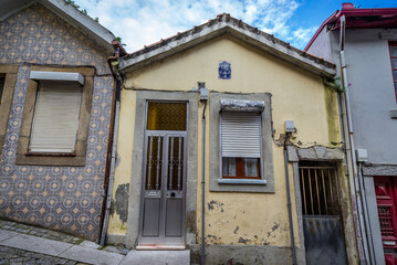 Small houses on Calcada da Serra street in Vila Nova de Gaia city, Portugal