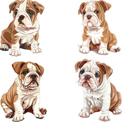 Obraz premium brown and white bulldog puppy is sitting down, clipart