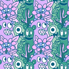 Cartoon doodle Halloween aliens seamless monster pattern for wrapping paper