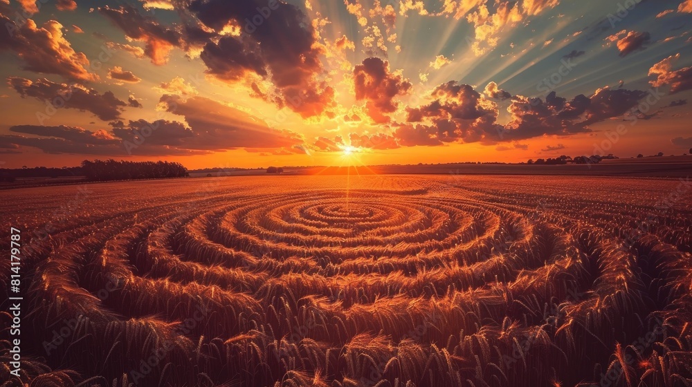 Wall mural Amazing sunset at a crop circle