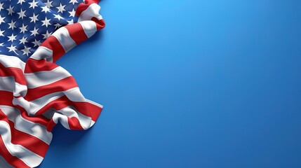 American flag on the blue background with red and gold stars, for Memorial Day or 4th of July. Independent of USA. Flat lay with copy space. Happy Labor Day concept