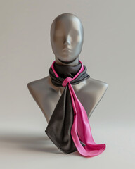 3D generated women's fashion luxury scarf on a mannequin, ad mockup isolated on a white and gray background.