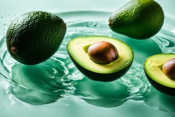 Cut avocado on water AI generated